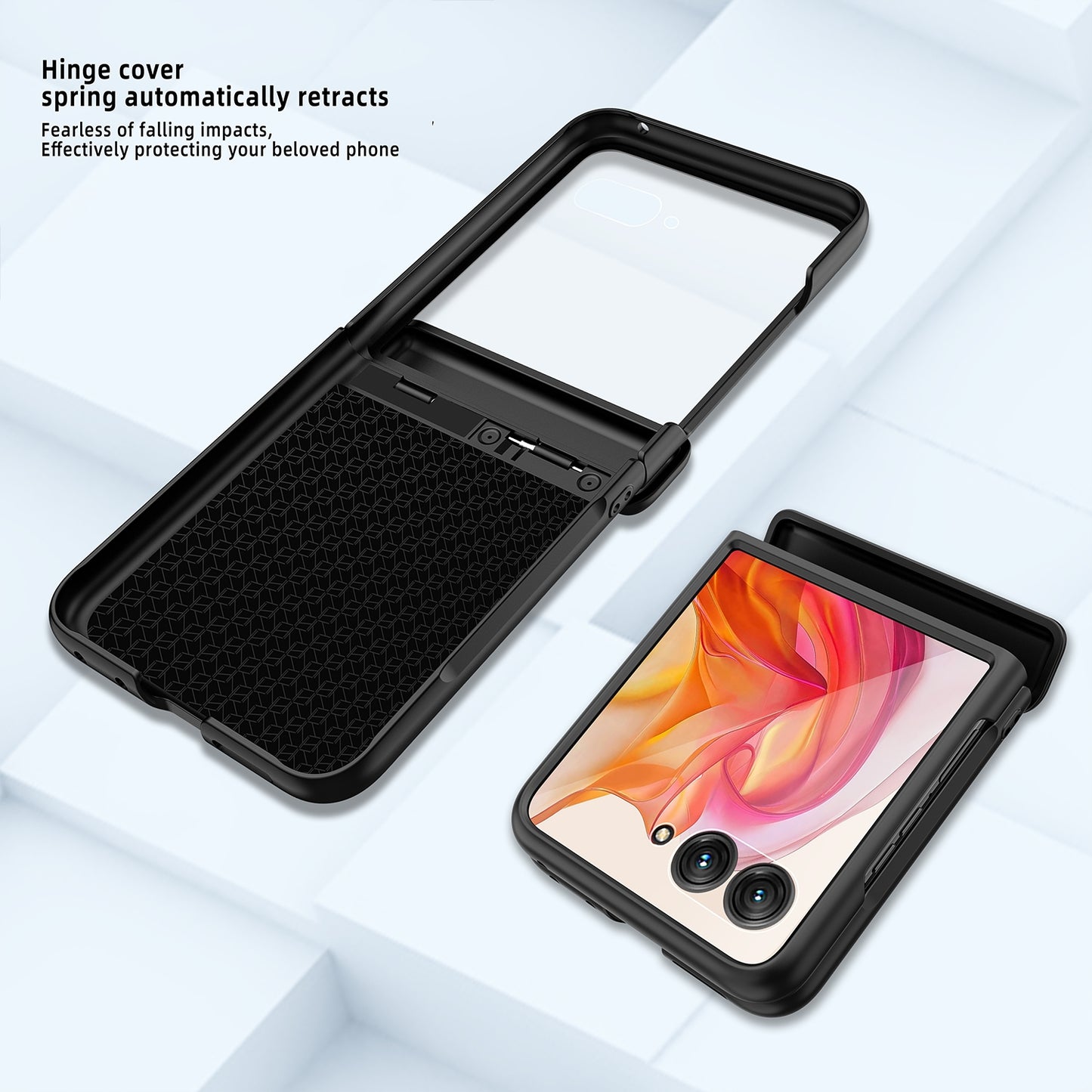For-Motorola-Razr-50-Ultra-Integrated-Fold-Hinge-Grid-Texture-Phone-Case(Orange)