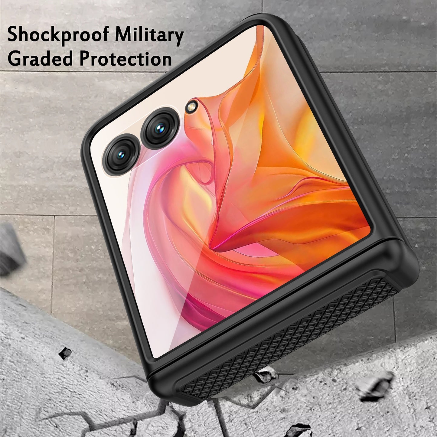 For-Motorola-Razr-50-Ultra-Integrated-Fold-Hinge-Grid-Texture-Phone-Case(Orange)