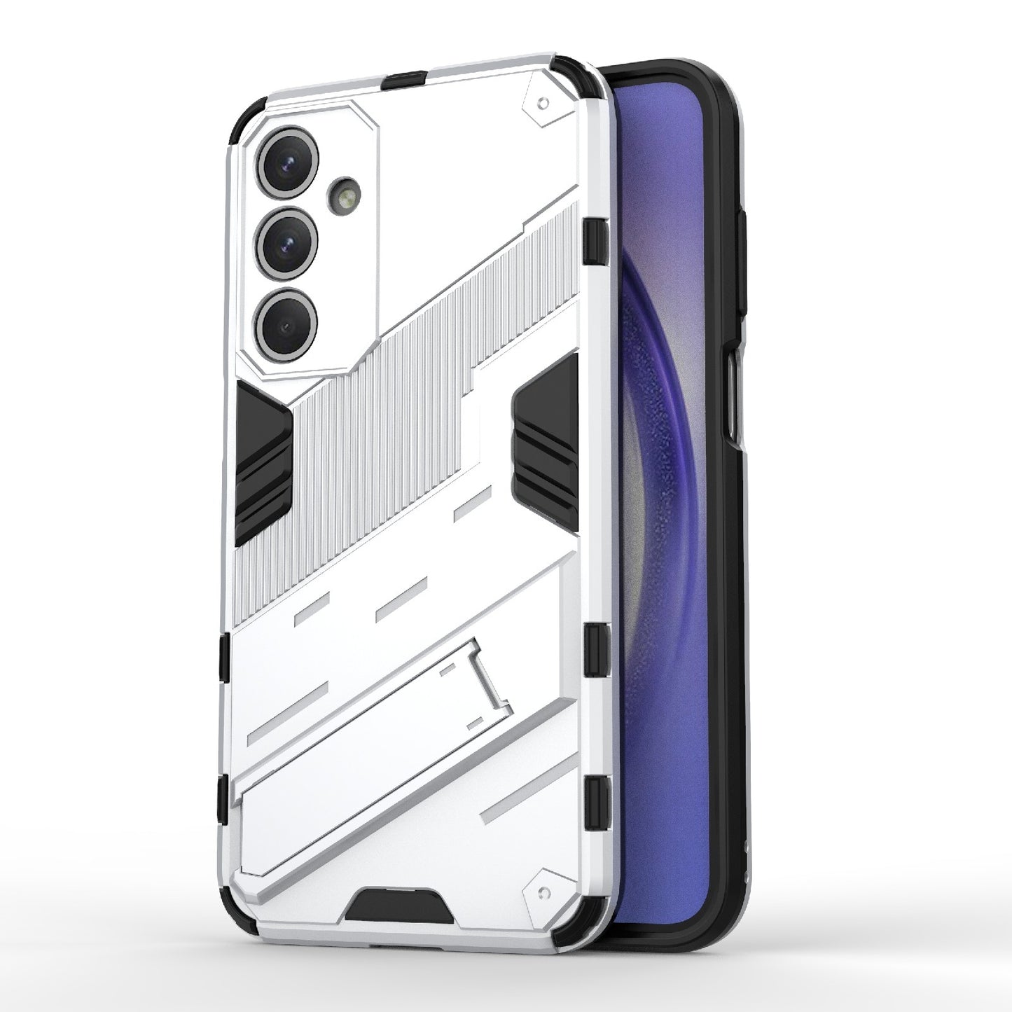 For-Samsung-Galaxy-M35-5G-Punk-Armor-2-in-1-PC-+-TPU-Shockproof-Phone-Case-with-Invisible-Holder(White)