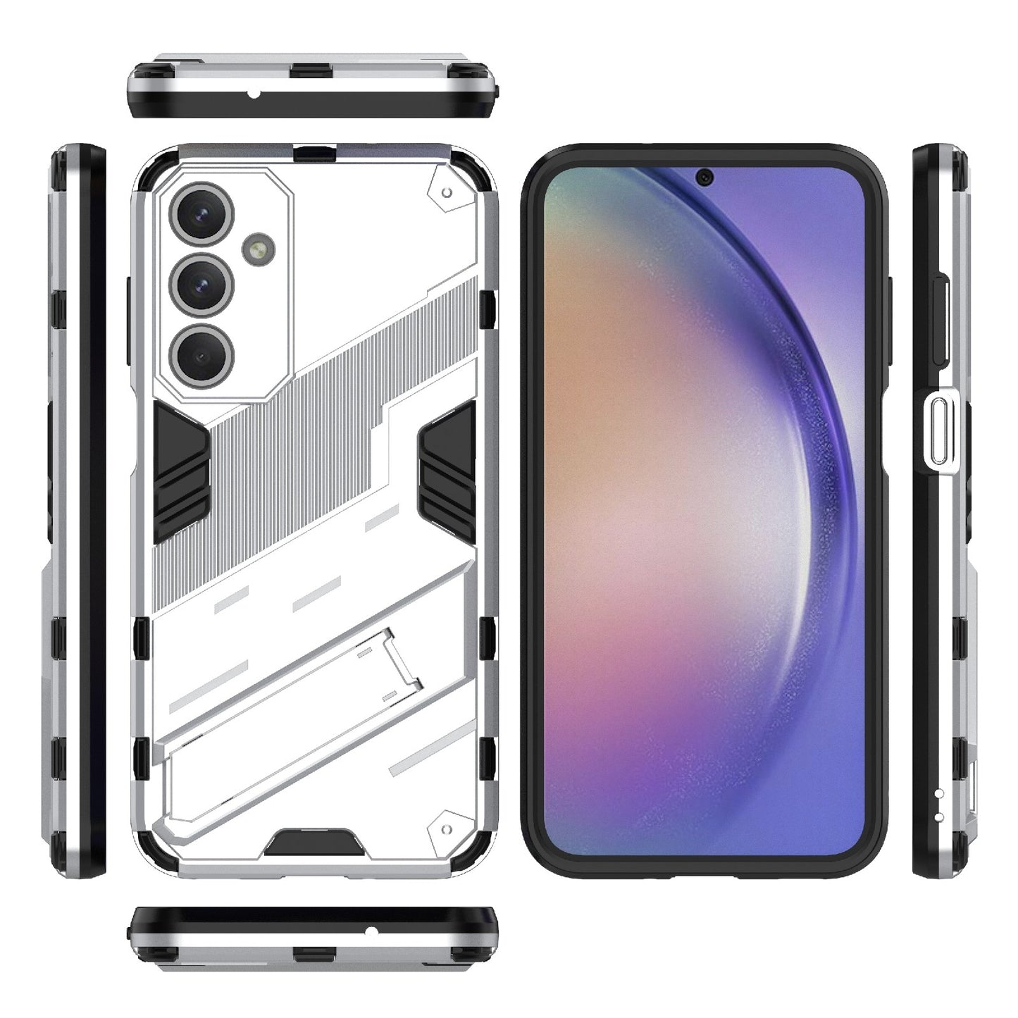For-Samsung-Galaxy-M35-5G-Punk-Armor-2-in-1-PC-+-TPU-Shockproof-Phone-Case-with-Invisible-Holder(White)