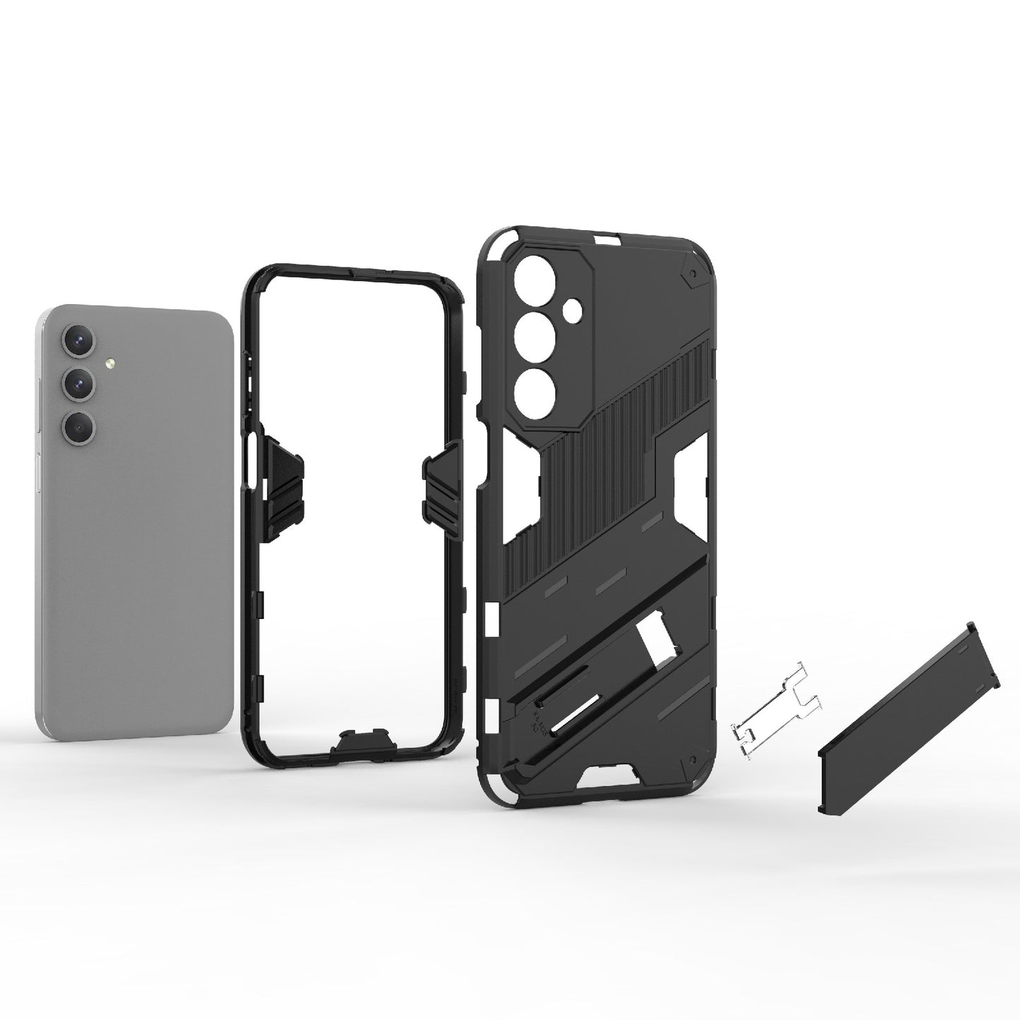 For-Samsung-Galaxy-M35-5G-Punk-Armor-2-in-1-PC-+-TPU-Shockproof-Phone-Case-with-Invisible-Holder(White)