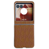 For-Motorola-Razr-50-Ultra-Pearlescent-Paint-Diamond-Shaped-Checkered-Leather-Phone-Case(Brown)
