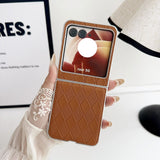 For-Motorola-Razr-50-Ultra-Pearlescent-Paint-Diamond-Shaped-Checkered-Leather-Phone-Case(Brown)