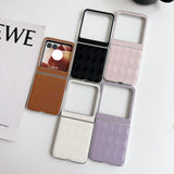 For-Motorola-Razr-50-Ultra-Pearlescent-Paint-Diamond-Shaped-Checkered-Leather-Phone-Case(Brown)