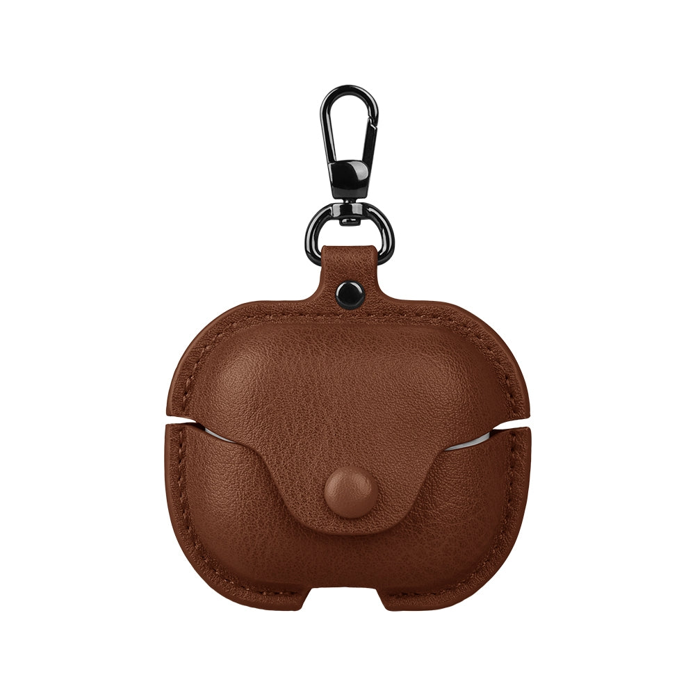 For-Samsung-Galaxy-Buds-3-Business-Leather-Bluetooth-Earphone-Protective-Case-with-Hook(Light-Brown)