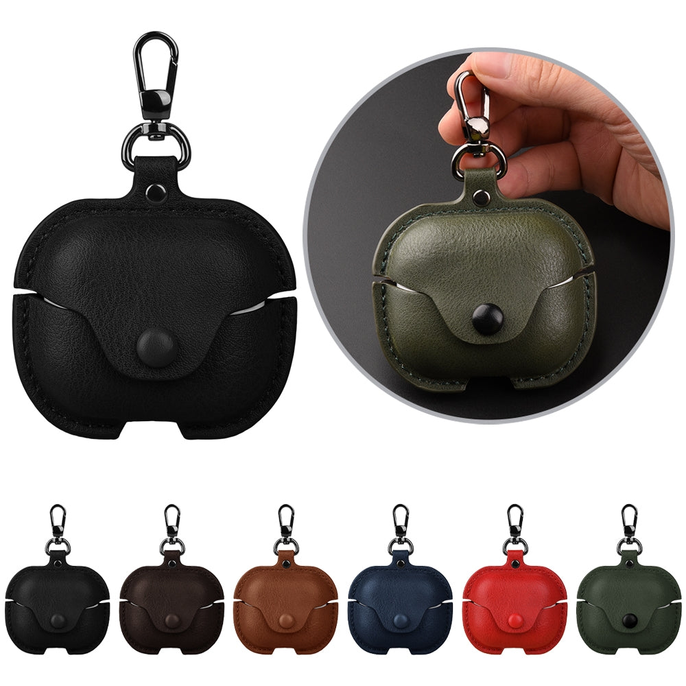 For-Samsung-Galaxy-Buds-3-Business-Leather-Bluetooth-Earphone-Protective-Case-with-Hook(Light-Brown)