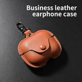For-Samsung-Galaxy-Buds-3-Business-Leather-Bluetooth-Earphone-Protective-Case-with-Hook(Light-Brown)