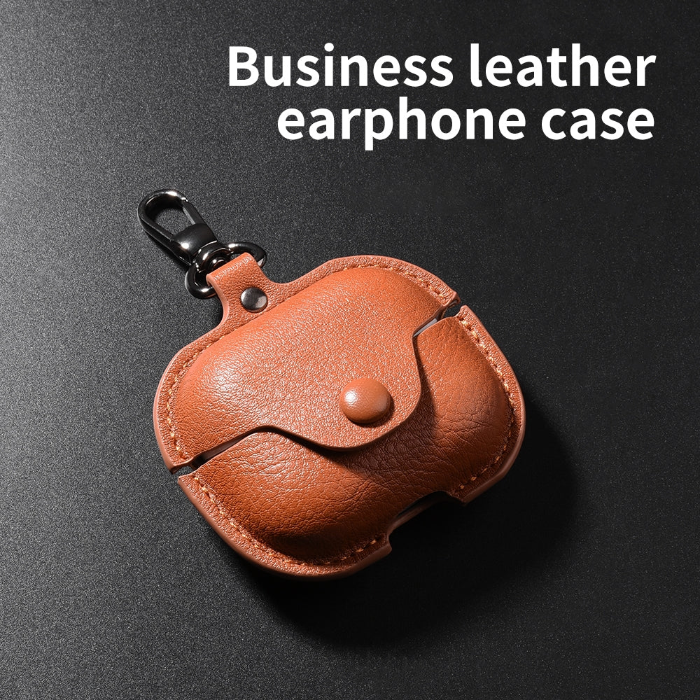 For-Samsung-Galaxy-Buds-3-Business-Leather-Bluetooth-Earphone-Protective-Case-with-Hook(Light-Brown)