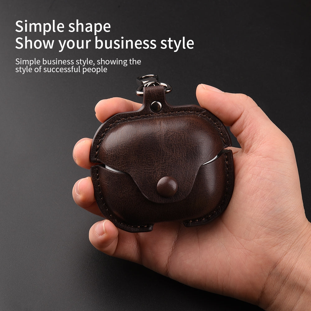 For-Samsung-Galaxy-Buds-3-Business-Leather-Bluetooth-Earphone-Protective-Case-with-Hook(Light-Brown)