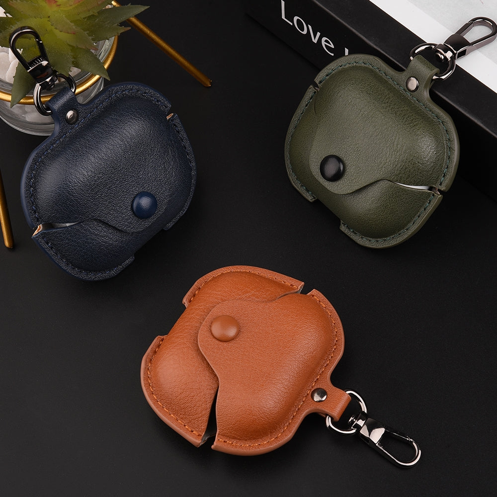 For-Samsung-Galaxy-Buds-3-Business-Leather-Bluetooth-Earphone-Protective-Case-with-Hook(Light-Brown)