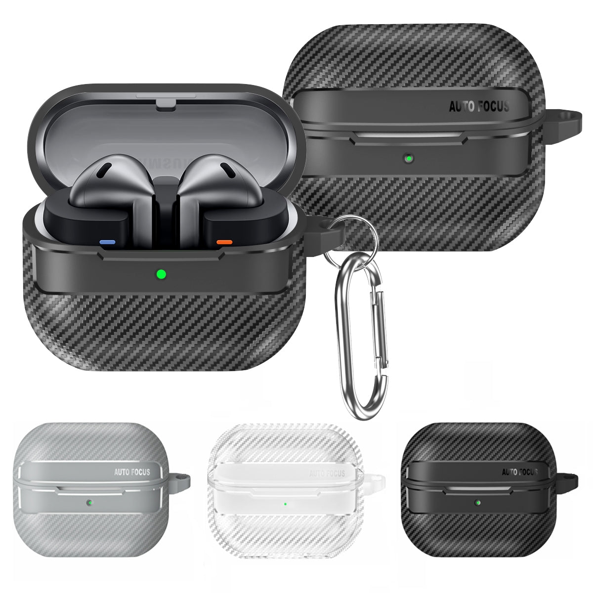 For-Samsung-Galaxy-Buds3-/-3-Pro-Carbon-Fiber-Texture-Earphone-Protective-Case-with-Carabiner(Transparent)