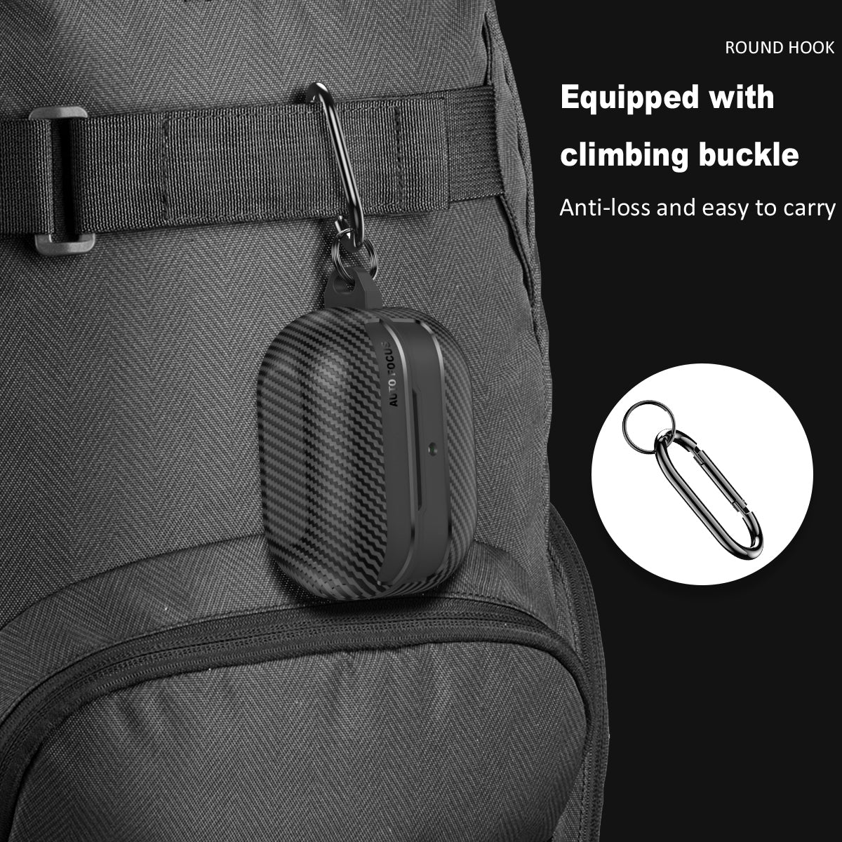 For-Samsung-Galaxy-Buds3-/-3-Pro-Carbon-Fiber-Texture-Earphone-Protective-Case-with-Carabiner(Transparent)