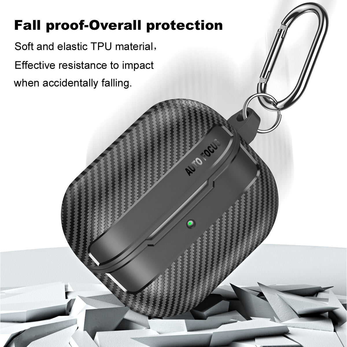 For-Samsung-Galaxy-Buds3-/-3-Pro-Carbon-Fiber-Texture-Earphone-Protective-Case-with-Carabiner(Grey)
