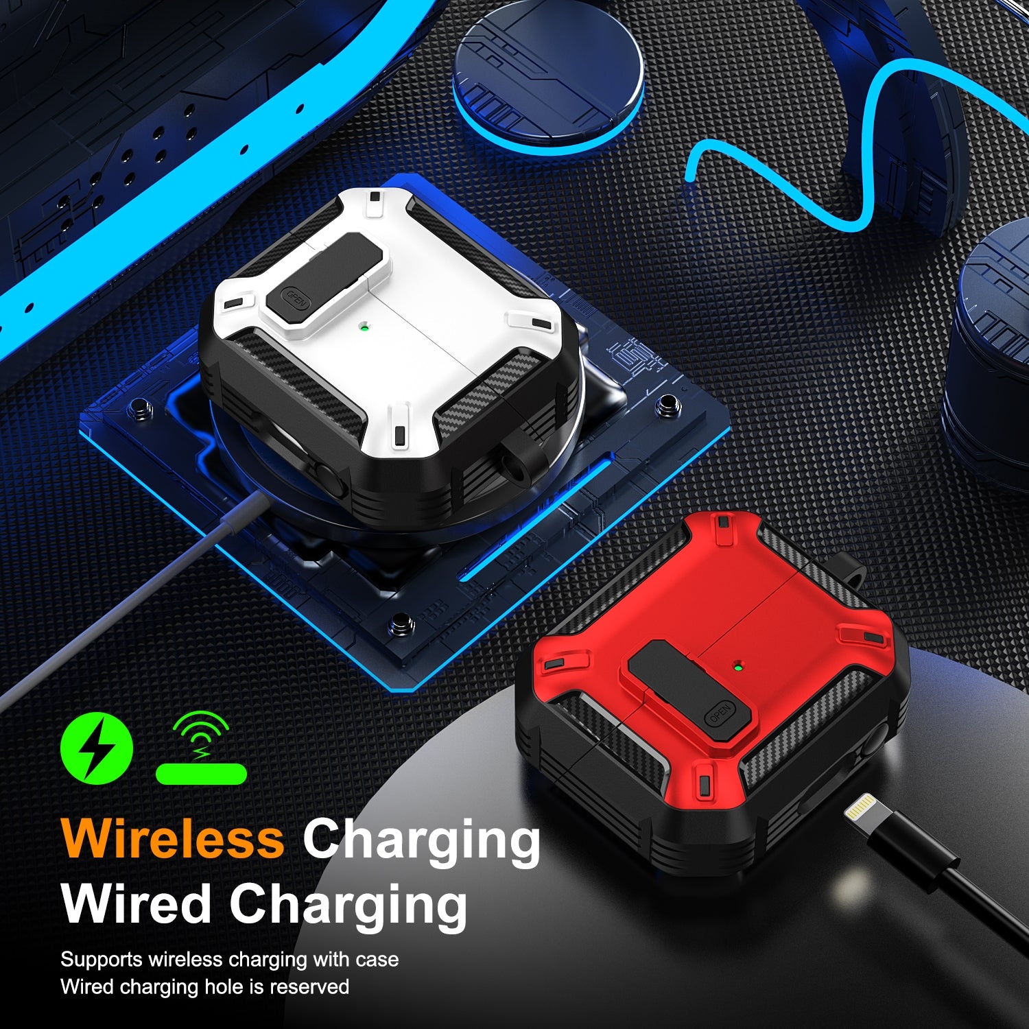 For-Samsung-Galaxy-Buds-3-/-3-Pro-Dual-color-Earphone-Protective-Case-with-Switch-&-Hook(Black-Blue)