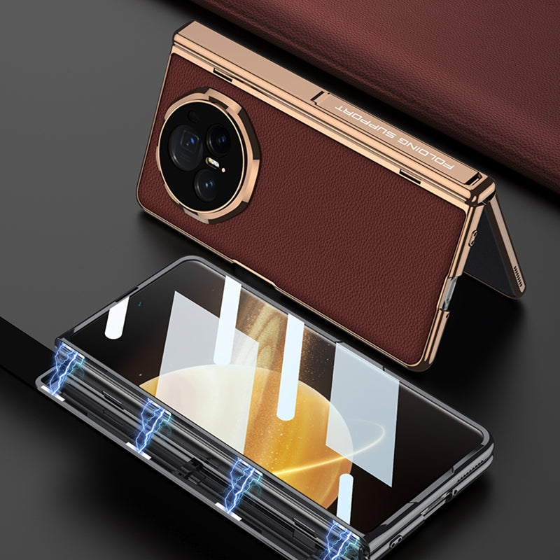 For-Honor-Magic-V3-GKK-Integrated-Magnetic-Fold-Hinge-Leather-Shockproof-Phone-Case(Silver)