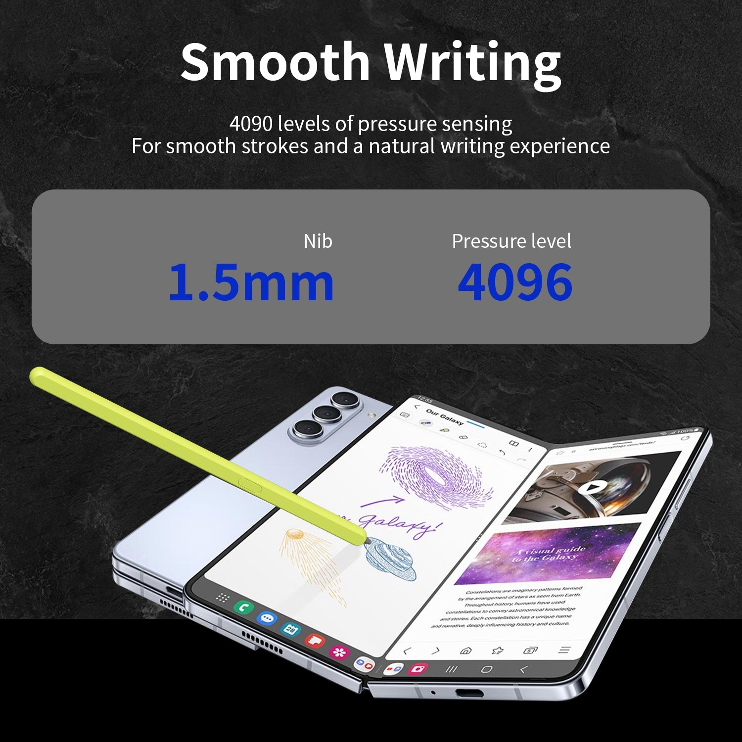 For-Samsung-Galaxy-Z-Fold6-/-5-/-4-/-3-Electromagnetic-Stylus-Pen-with-Pen-Slot(Yellow-Green)