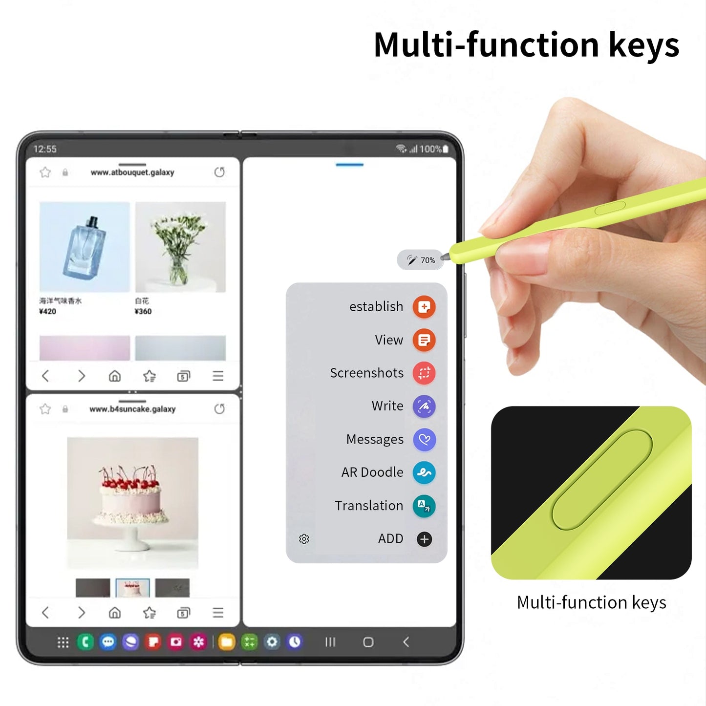 For-Samsung-Galaxy-Z-Fold6-/-5-/-4-/-3-Electromagnetic-Stylus-Pen-with-Pen-Slot(Yellow-Green)