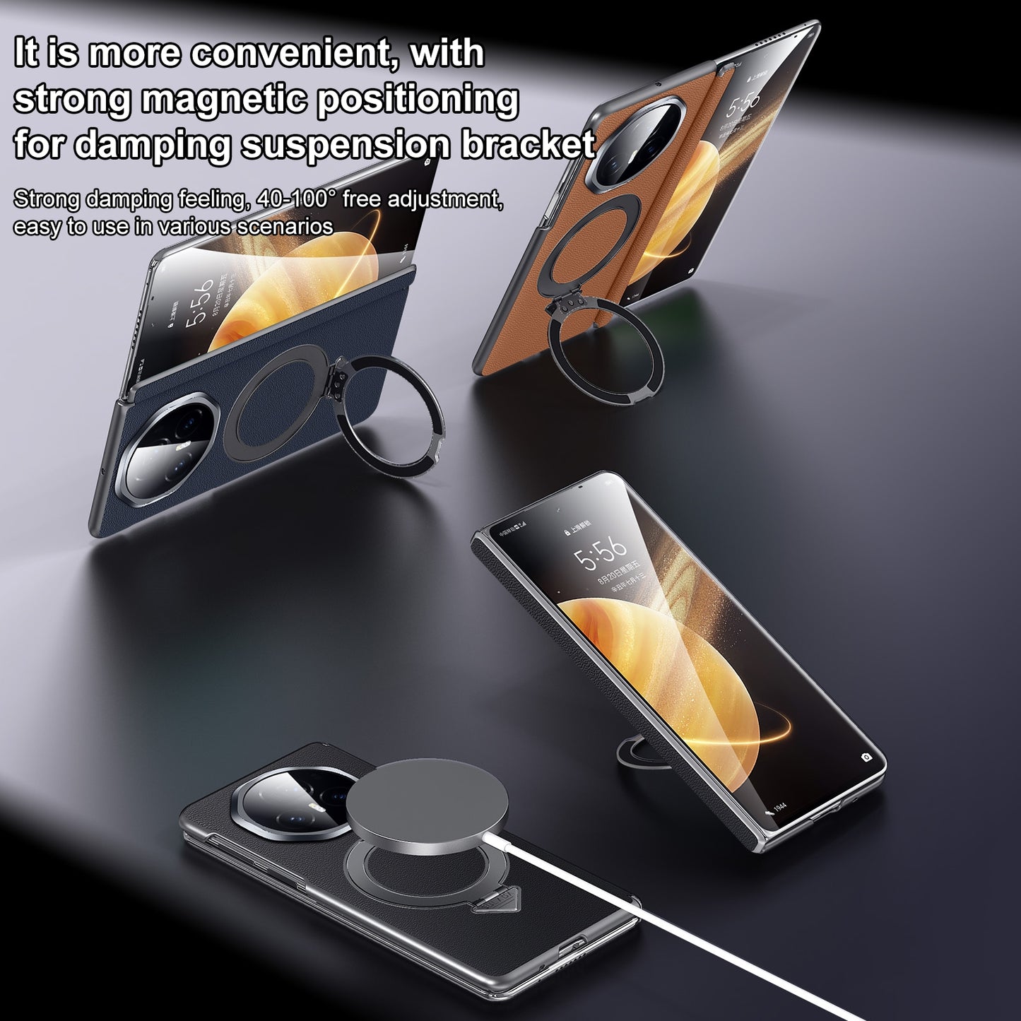 For-Honor-Magic-V3-SULADA-Top-Grain-Leather-MagSafe-Magnetic-Holder-Phone-Case(Black)
