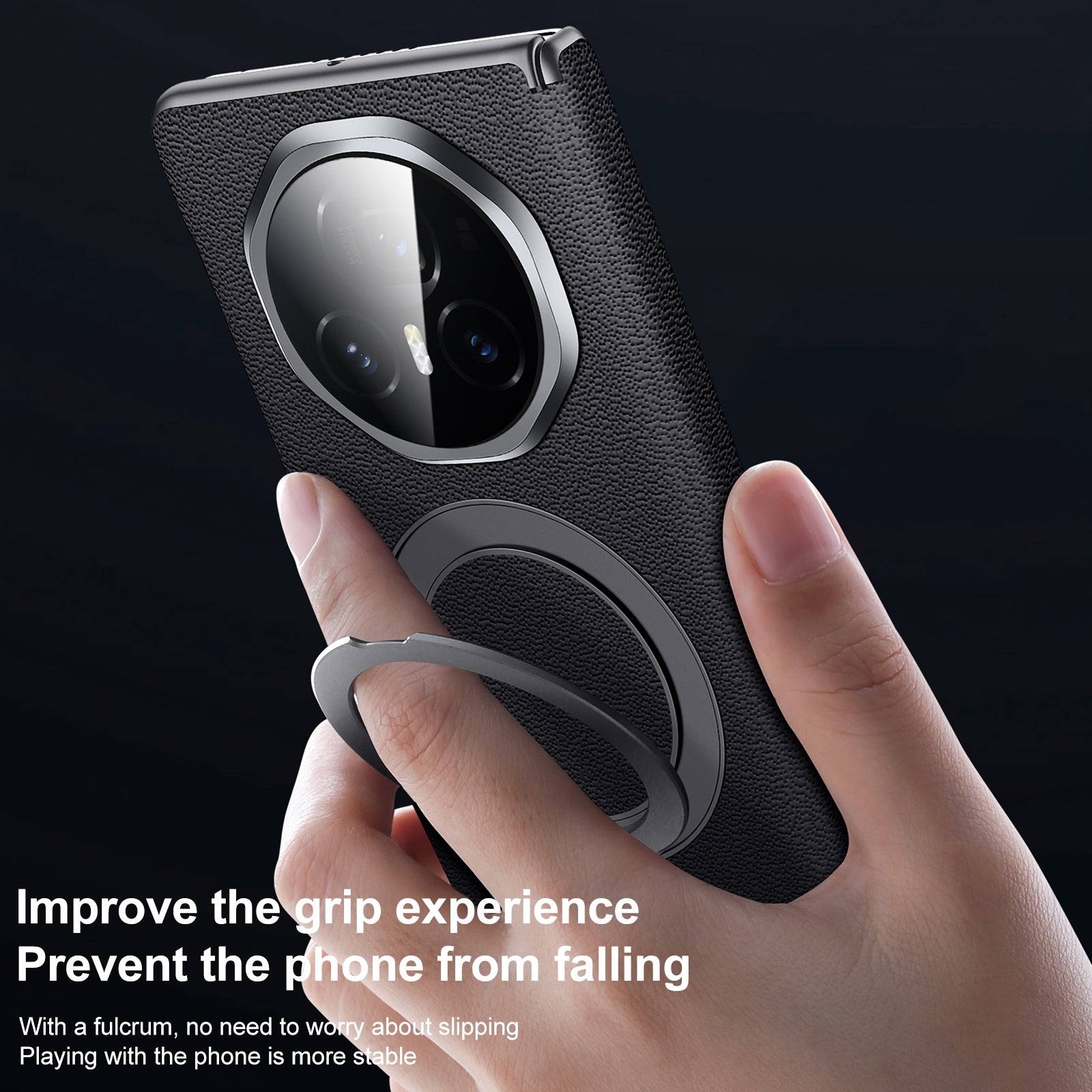 For-Honor-Magic-V3-SULADA-Top-Grain-Leather-MagSafe-Magnetic-Holder-Phone-Case(Black)