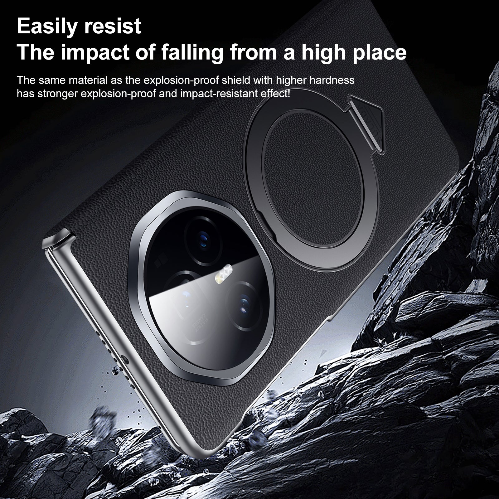 For-Honor-Magic-V3-SULADA-Top-Grain-Leather-MagSafe-Magnetic-Holder-Phone-Case(Black)
