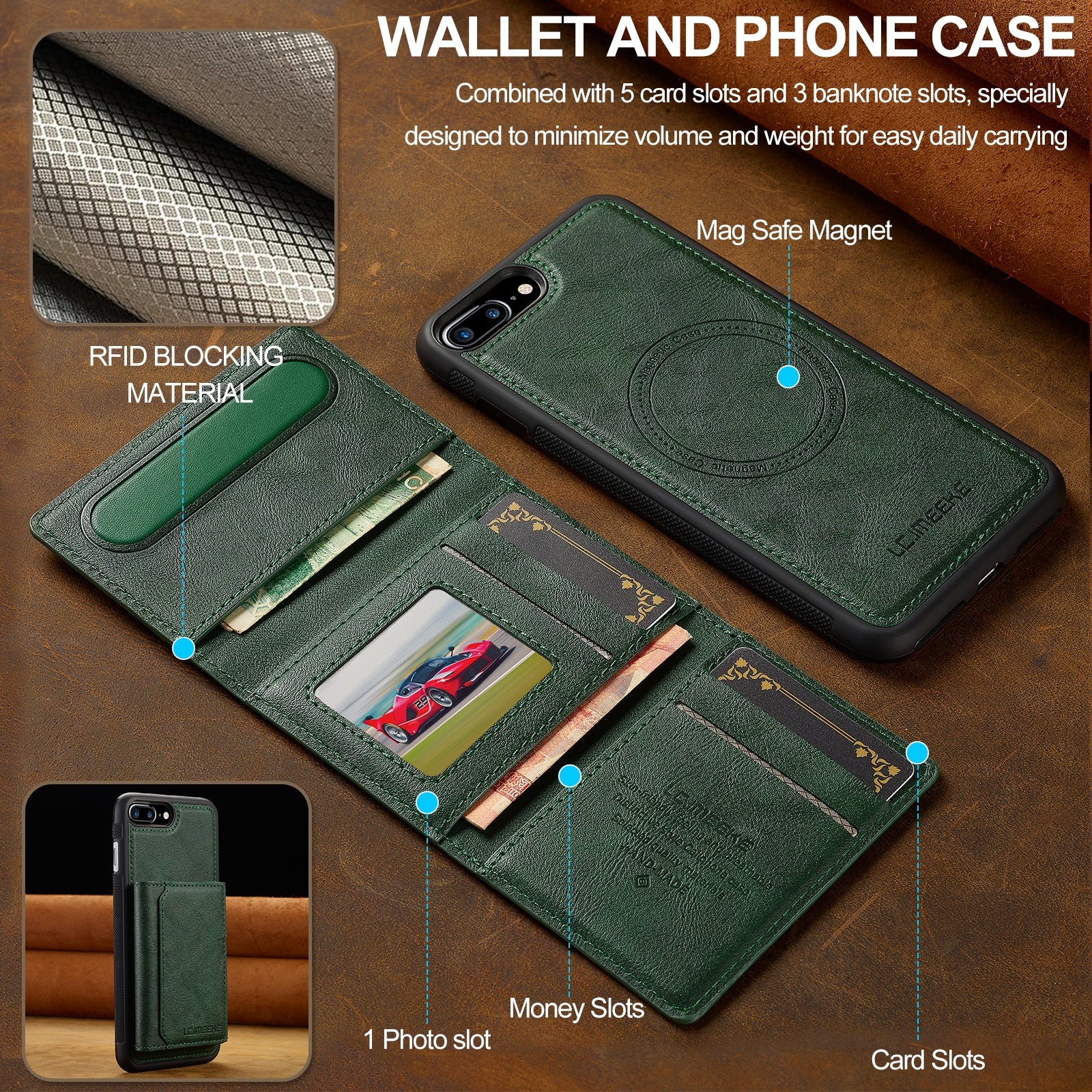 For-iPhone-17e-/-16e-LC.IMEEKE-L5-Series-Detachable-RFID-Card-Bag-Magsafe-Phone-Case(Green)