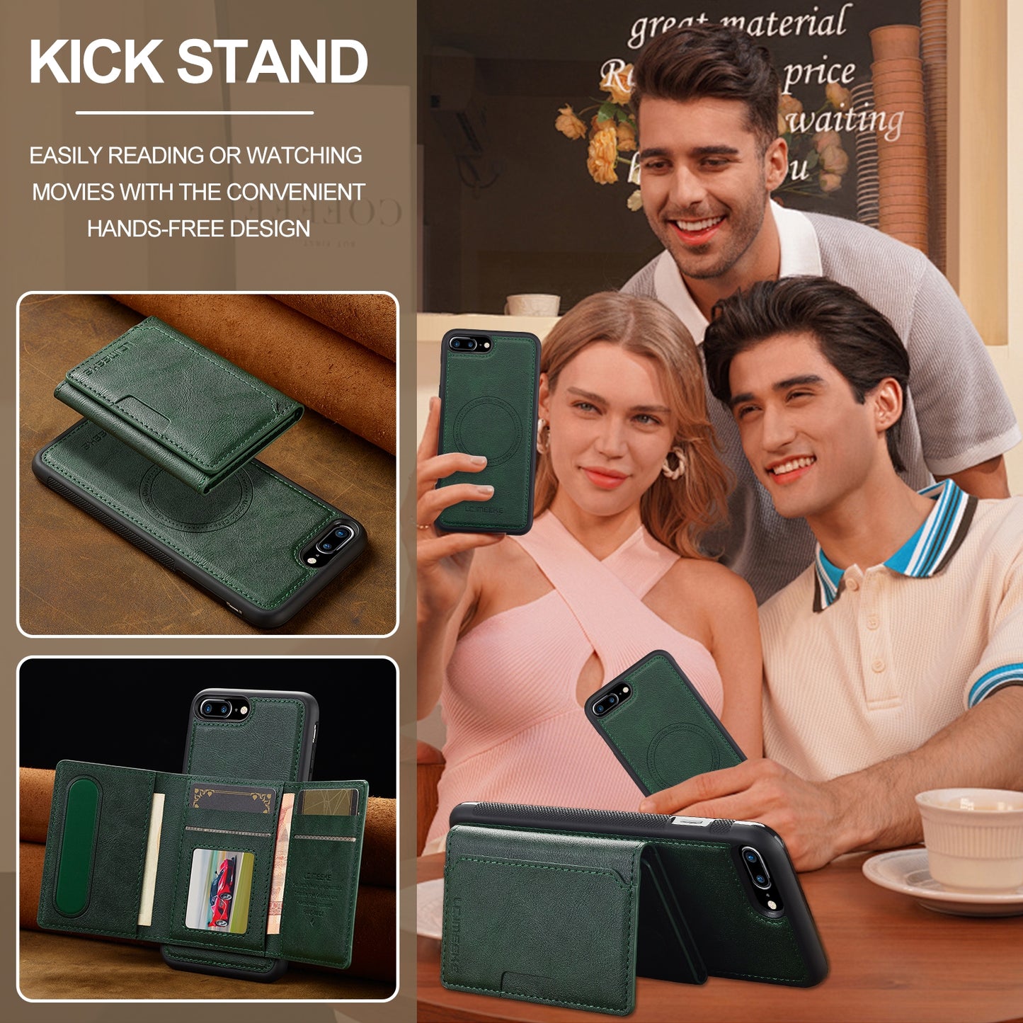 For-iPhone-17e-/-16e-LC.IMEEKE-L5-Series-Detachable-RFID-Card-Bag-Magsafe-Phone-Case(Green)