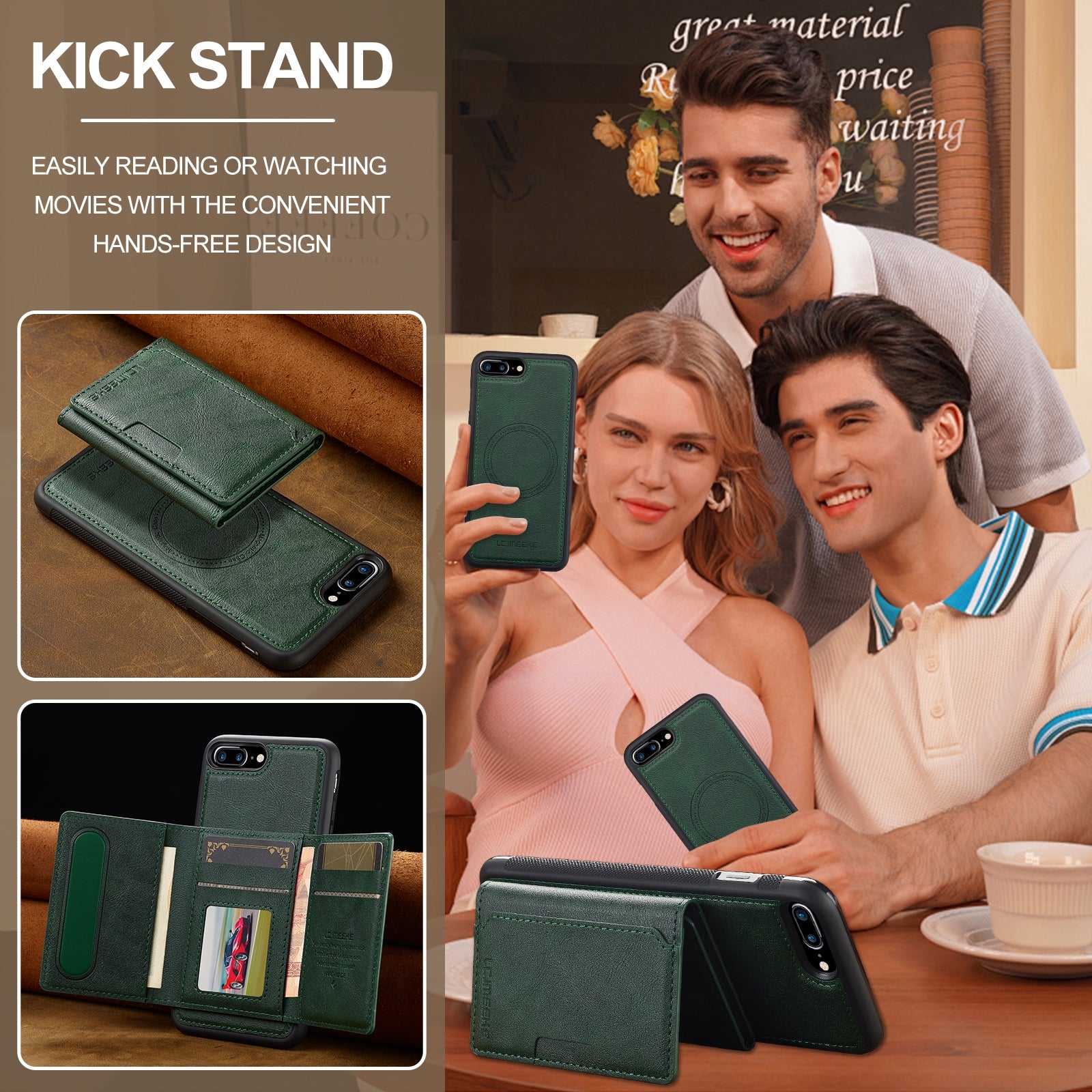 For-iPhone-17e-/-16e-LC.IMEEKE-L5-Series-Detachable-RFID-Card-Bag-Magsafe-Phone-Case(Green)