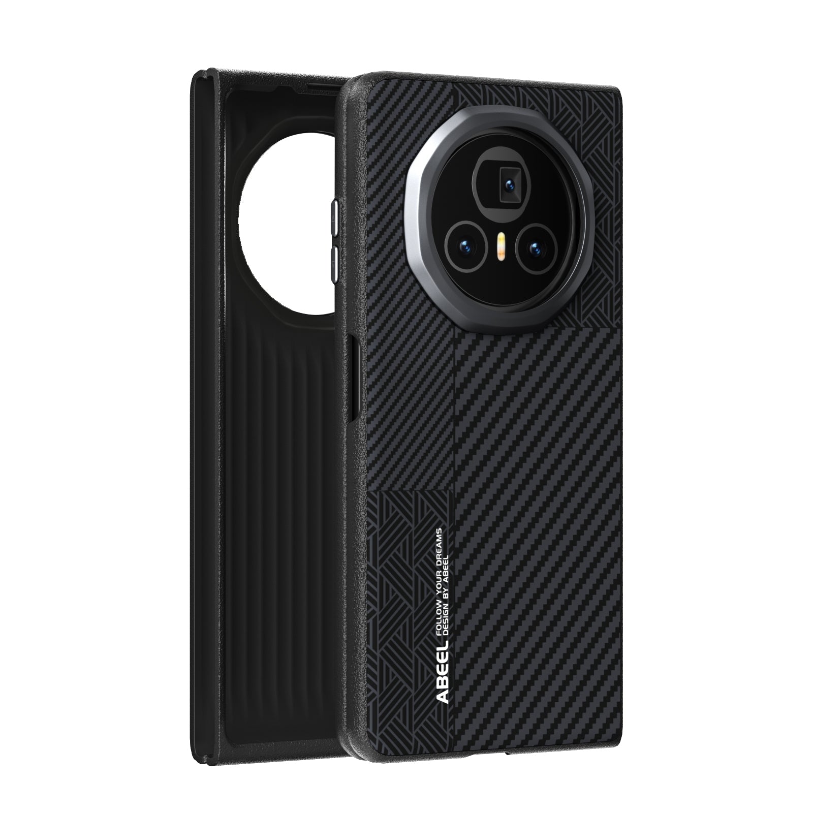 For-Honor-Magic-V3-ABEEL-6D-Micro-Relief-MagSafe-Magnetic-Phone-Case(Carbon-Fiber-Black)