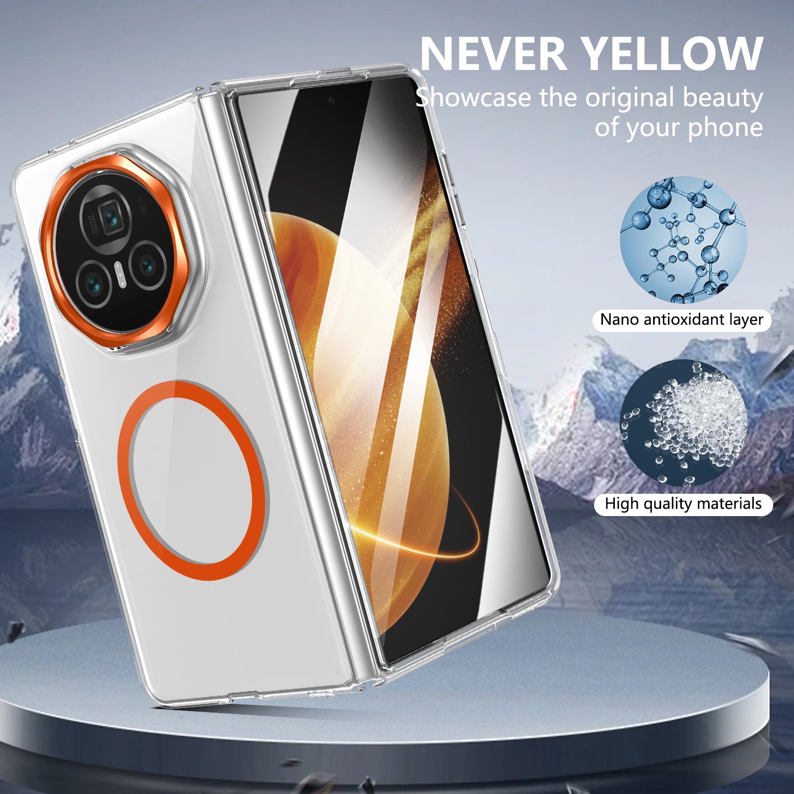 For-Honor-Magic-V3-lce-Folding-Series-MagSafe-Integrated-Clear-PC-Phone-Case(Orange)