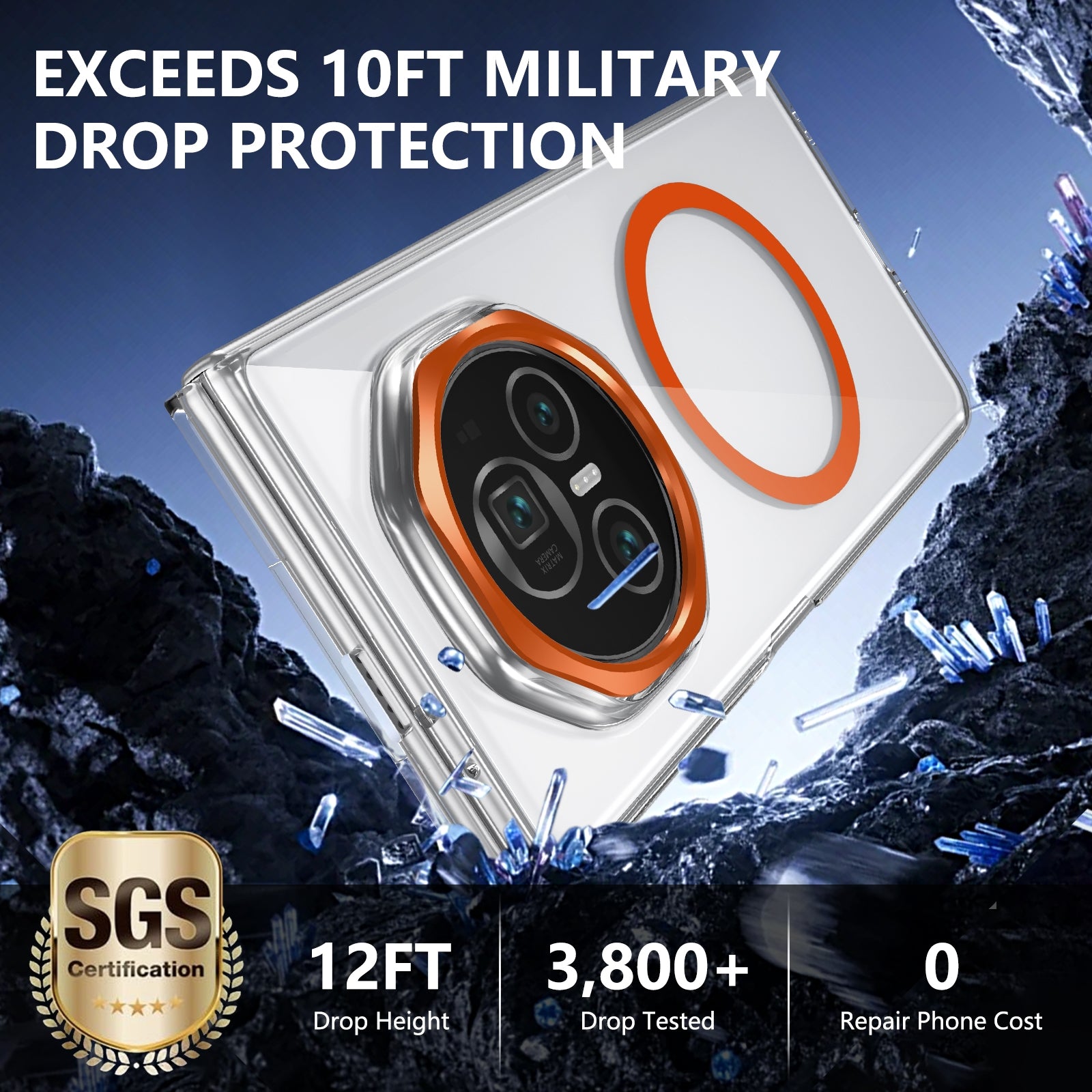 For-Honor-Magic-V3-lce-Folding-Series-MagSafe-Integrated-Clear-PC-Phone-Case(Orange)