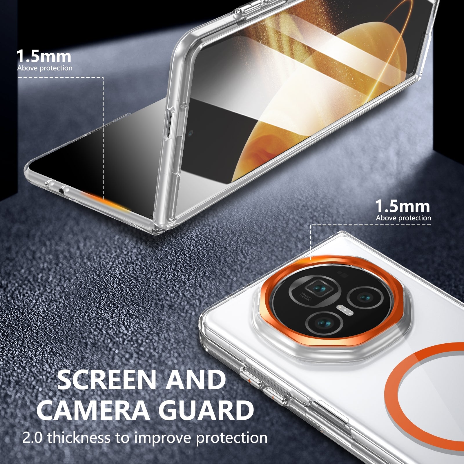 For-Honor-Magic-V3-lce-Folding-Series-MagSafe-Integrated-Clear-PC-Phone-Case(Orange)