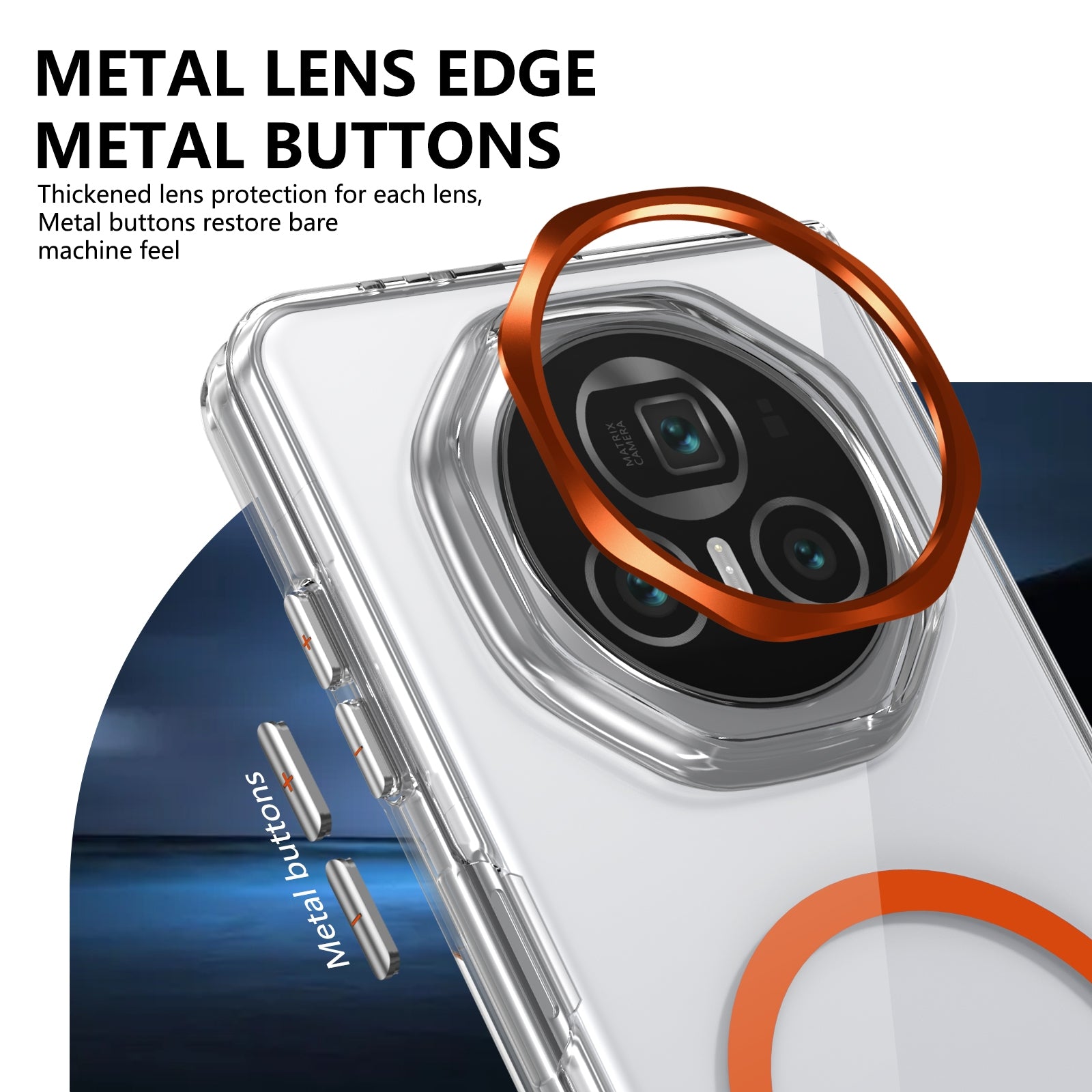 For-Honor-Magic-V3-lce-Folding-Series-MagSafe-Integrated-Clear-PC-Phone-Case(Orange)
