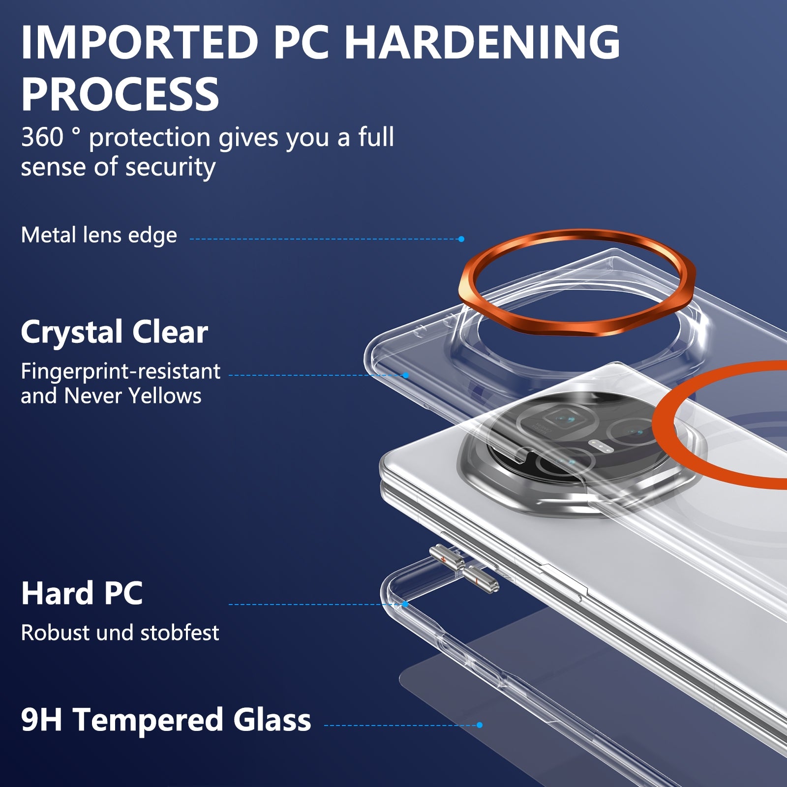 For-Honor-Magic-V3-lce-Folding-Series-MagSafe-Integrated-Clear-PC-Phone-Case(Orange)