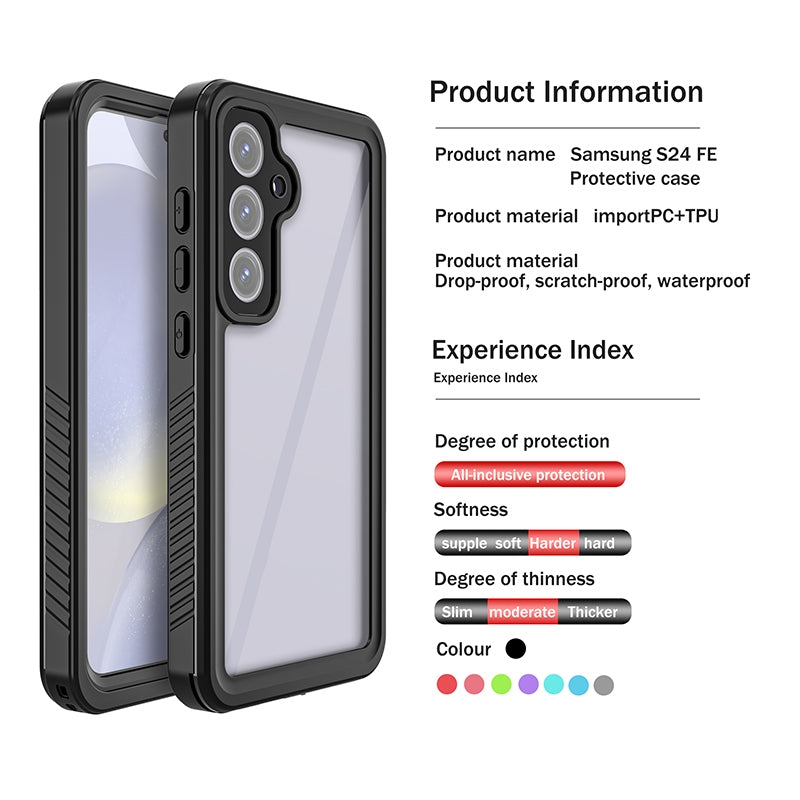 For-Samsung-Galaxy-S24-FE-5G-RedPepper-Shockproof-IP68-Waterproof-PC-Hybrid-TPU-Phone-Case(Black)