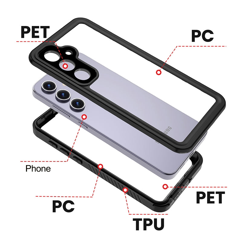 For-Samsung-Galaxy-S24-FE-5G-RedPepper-Shockproof-IP68-Waterproof-PC-Hybrid-TPU-Phone-Case(Black)