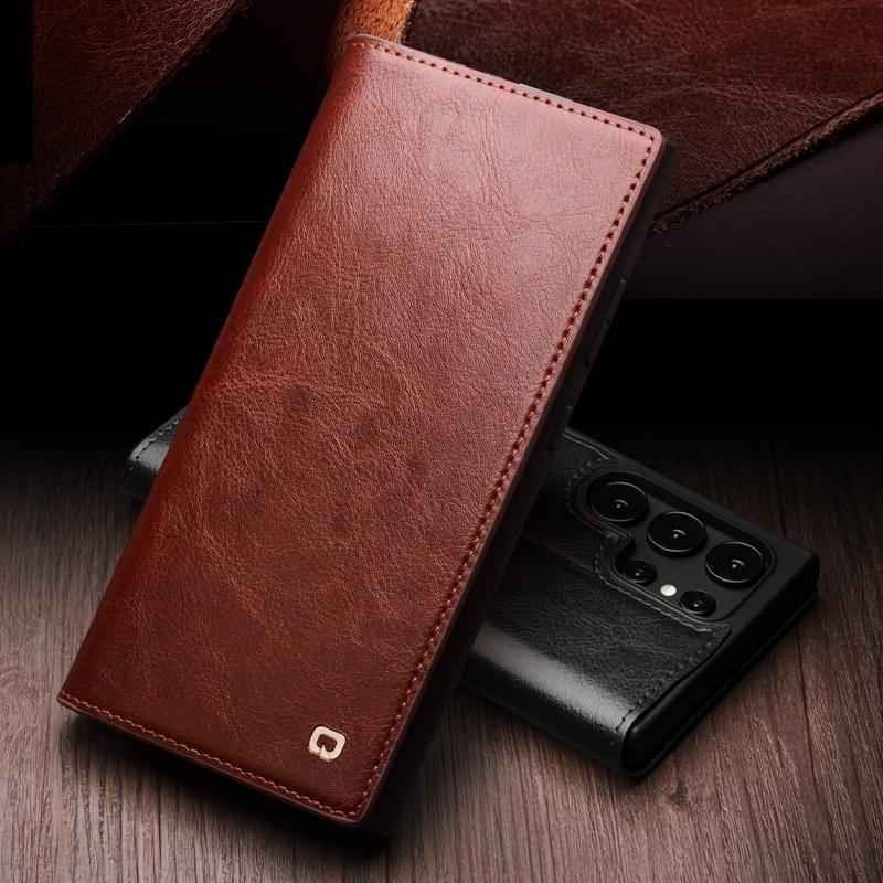For-Samsung-Galaxy-S25-Ultra-5G-QIALINO-Genuine-Leather-Phone-Case(Brown)