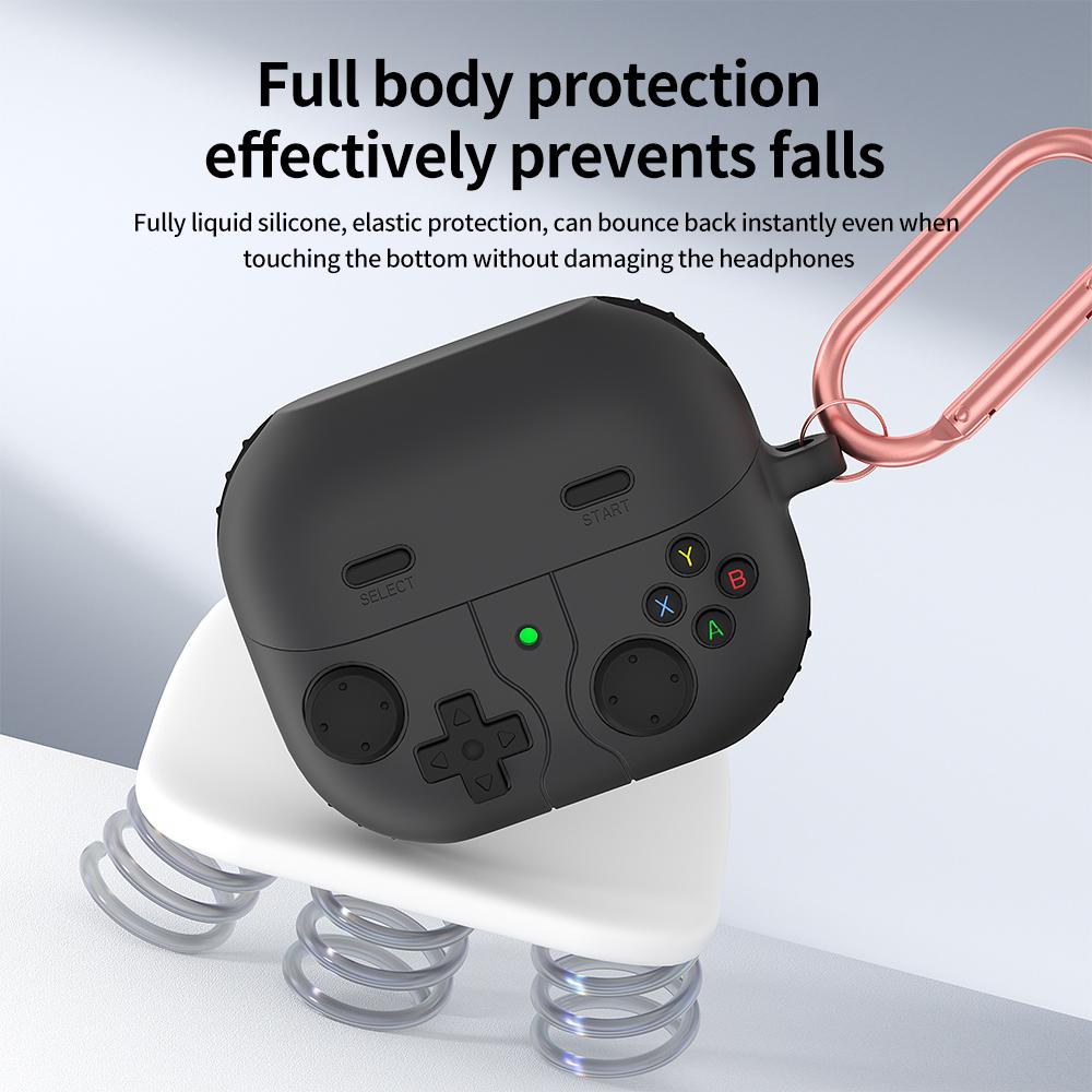 For-Samsung-Galaxy-Buds3-/-Buds3-Pro-Retro-Game-Console-Style-Silicone-Earbuds-Case(Dark-Grey)
