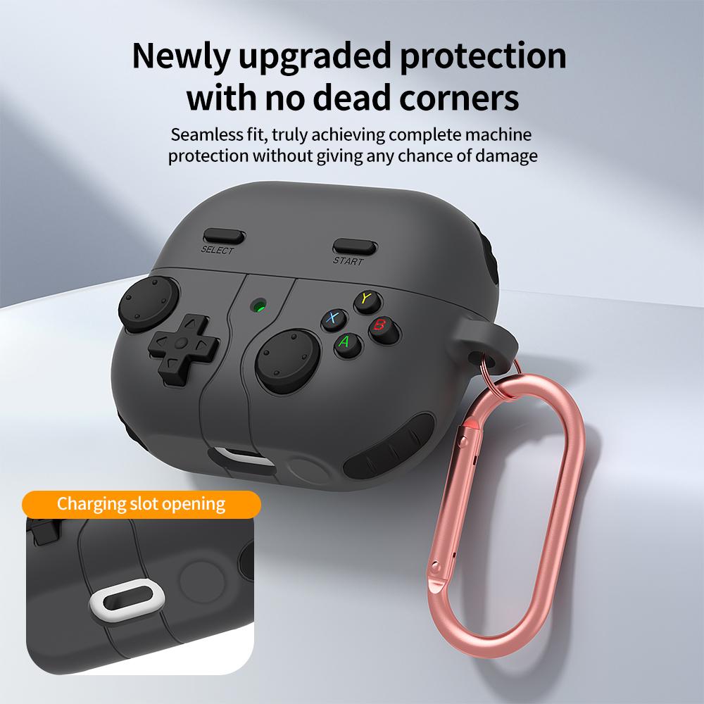 For-Samsung-Galaxy-Buds3-/-Buds3-Pro-Retro-Game-Console-Style-Silicone-Earbuds-Case(Dark-Grey)