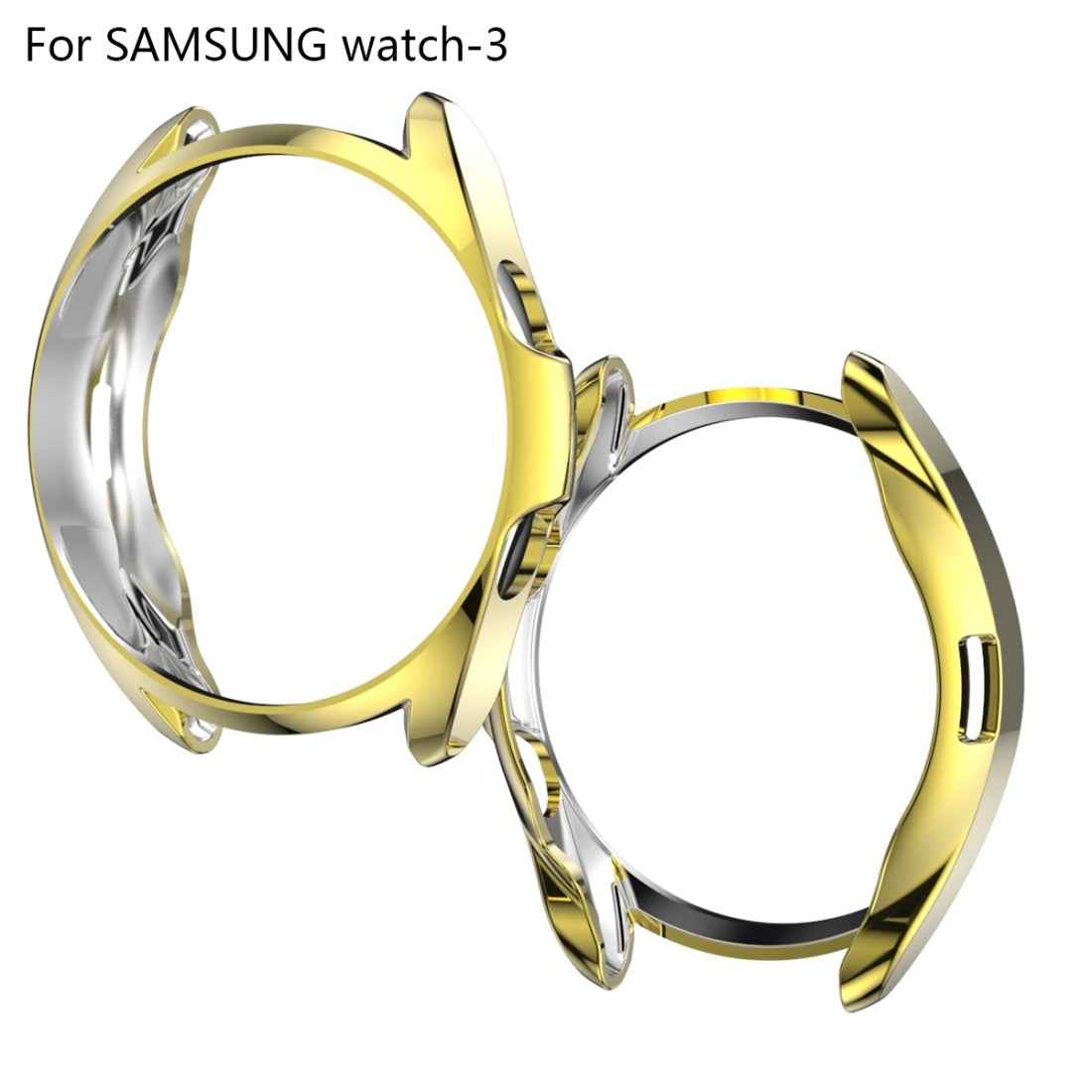 For-Samsung-Galaxy-Watch-3-45mm-Electroplating-Hollow-Half-pack-TPU-Protective-Case(Golden)