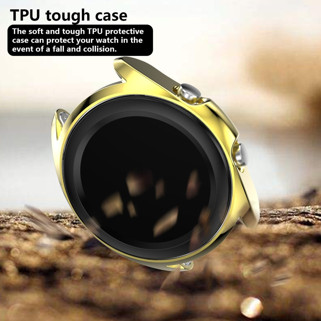 For-Samsung-Galaxy-Watch-3-45mm-Electroplating-Hollow-Half-pack-TPU-Protective-Case(Golden)