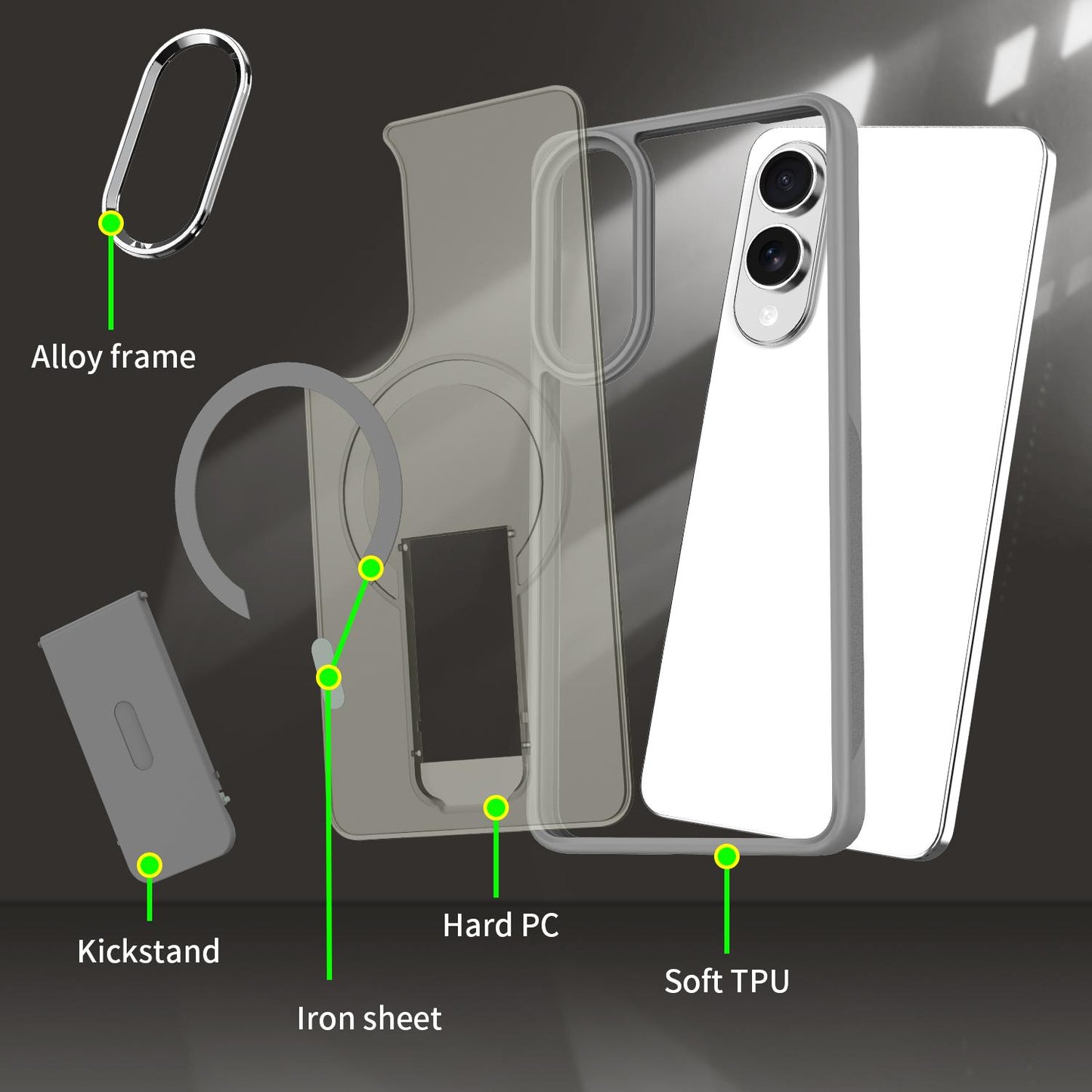 For-Samsung-Galaxy-S25-Edge-5G-Acrylic-Hybrid-TPU-MagSafe-Holder-Phone-Case(Gold)