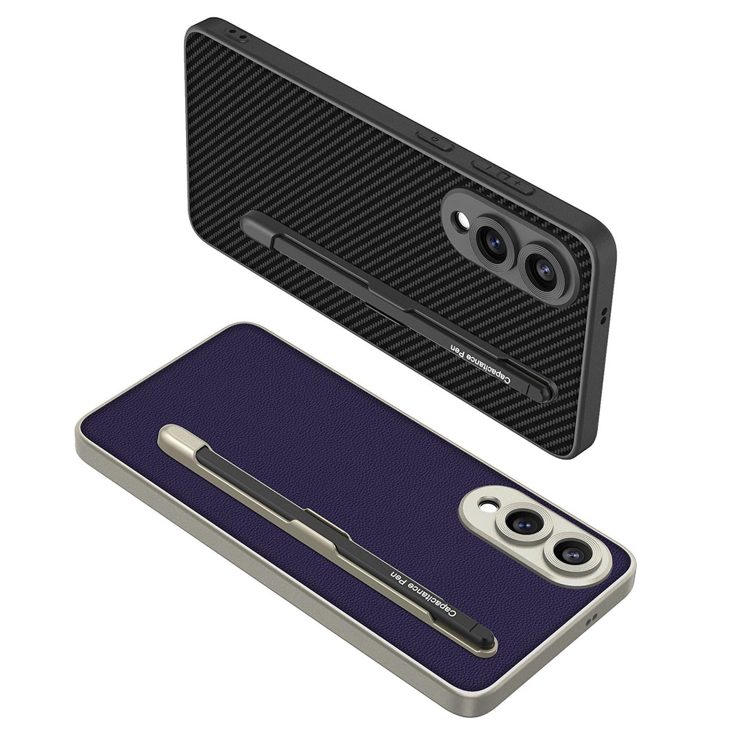 For-Samsung-Galaxy-S25-Edge-5G-GKK-Metal-Paint-Skin-Feel-Leather-Phone-Case-with-Pen(Carbon-Fiber-Black)
