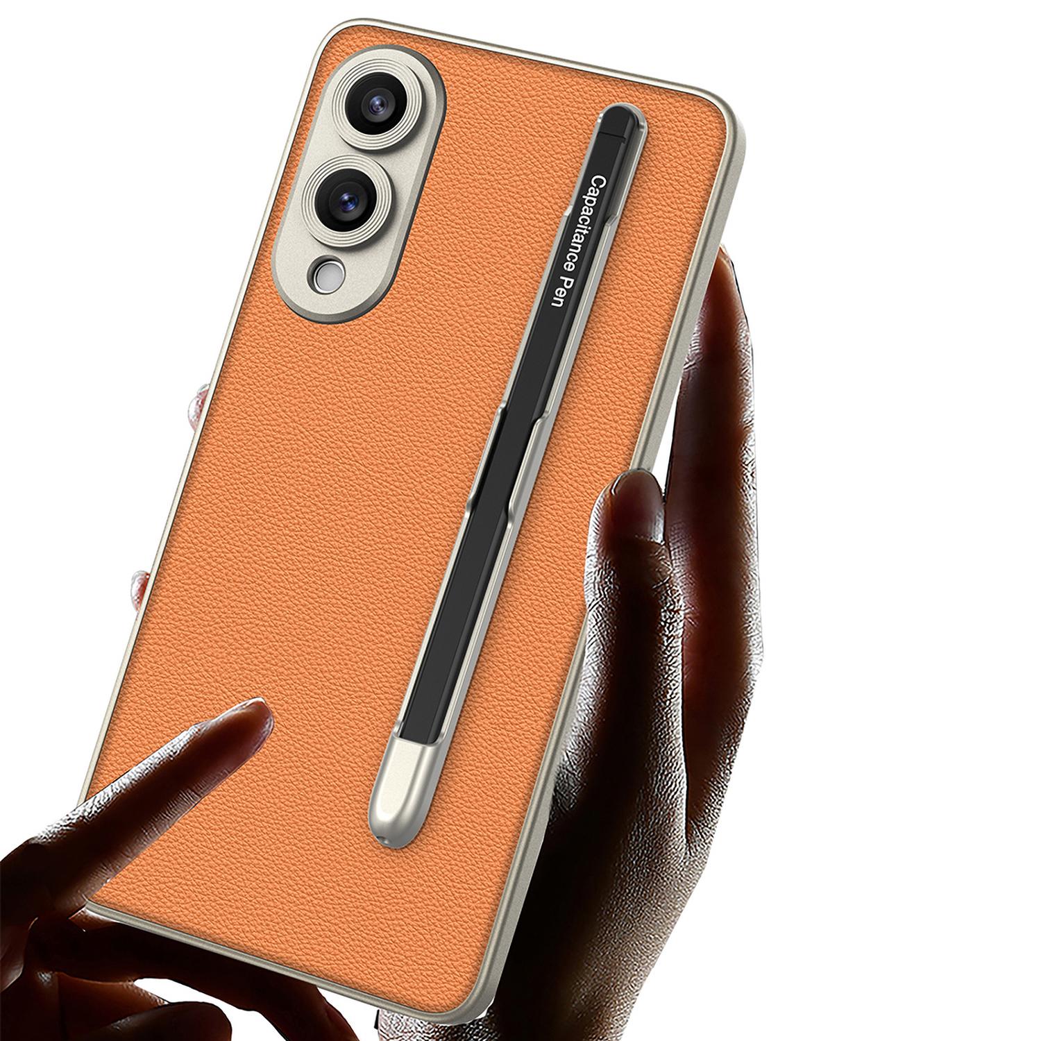 For-Samsung-Galaxy-S25-Edge-5G-GKK-Metal-Paint-Skin-Feel-Leather-Phone-Case-with-Pen(Carbon-Fiber-Black)