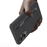 For-Samsung-Galaxy-S25-Edge-5G-GKK-Metal-Paint-Skin-Feel-Leather-Phone-Case-with-Pen(Carbon-Fiber-Black)