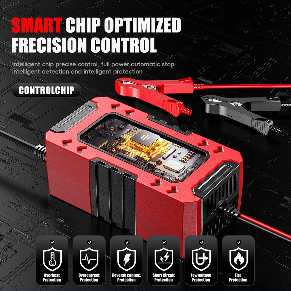 FOXSUR-FBC1206F-12V-6A-Car-Motorcycle-Battery-Charger-Smart-Repair-Multi-function-Charger,-EU-Plug(Red)