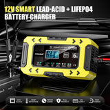 FOXSUR-FBC1206F-12V-6A-Car-Motorcycle-Battery-Charger-Smart-Repair-Multi-function-Charger,-EU-Plug(Yellow)