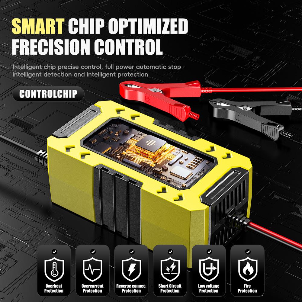 FOXSUR-FBC1206F-12V-6A-Car-Motorcycle-Battery-Charger-Smart-Repair-Multi-function-Charger,-EU-Plug(Yellow)