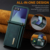For-Samsung-Galaxy-Z-Flip7-5G-DG.MING-M2-Series-3-Fold-Multi-Card-Bag-hybrid-Magnetic-Phone-Case-with-Long-Lanyard(Green)