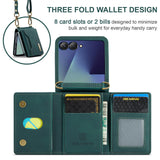 For-Samsung-Galaxy-Z-Flip7-5G-DG.MING-M2-Series-3-Fold-Multi-Card-Bag-hybrid-Magnetic-Phone-Case-with-Long-Lanyard(Green)