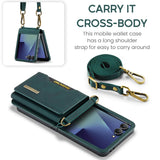 For-Samsung-Galaxy-Z-Flip7-5G-DG.MING-M2-Series-3-Fold-Multi-Card-Bag-hybrid-Magnetic-Phone-Case-with-Long-Lanyard(Green)